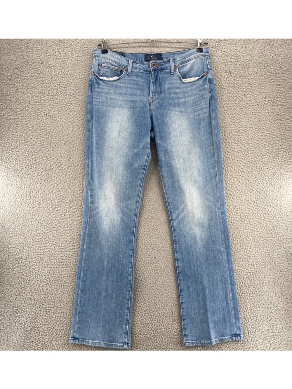 Lucky Brand Jeans Womens Large Easy Rider Blue Handcrafted Bootcut Denim Pocket*